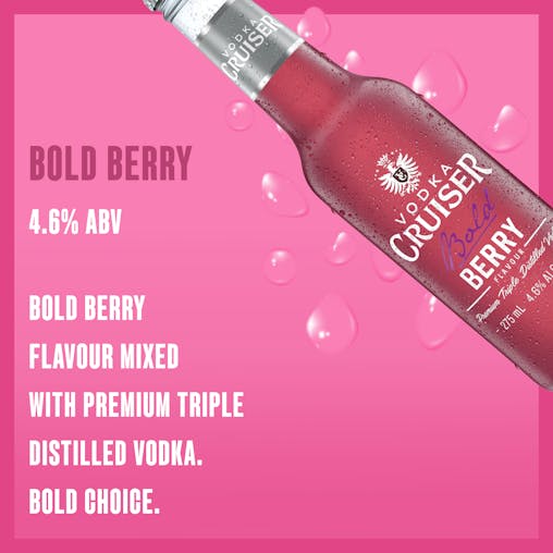 Vodka Cruiser Bold Berry, Refreshing Flavoured Pre-Mixed Vodka Drink, 4.6% ABV, 275mL (Case of 24 Bottles)