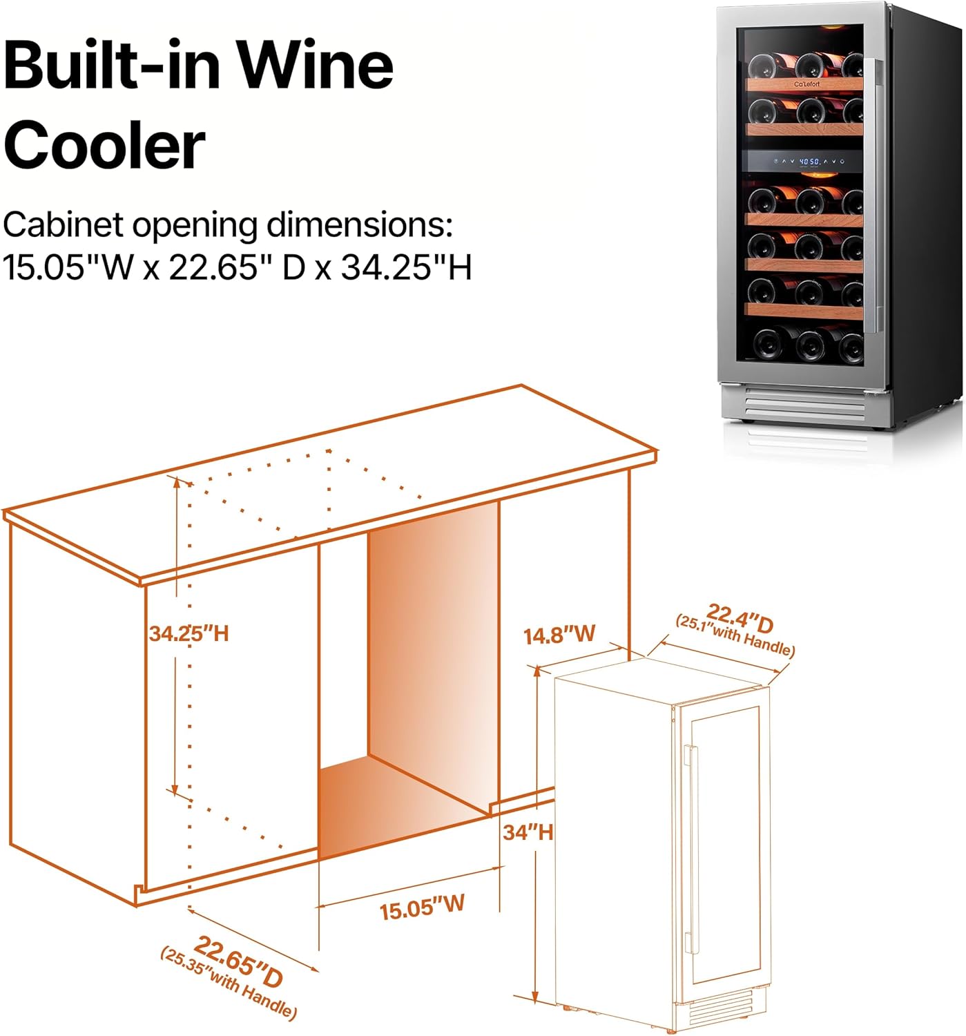 Ca'Lefort 15 Inch Wine Fridge & Cooler - Dual Zone 28 Bottles Wine Cooler with Glass Door, Small Wine Refrigerator with 3 LED Light Built-in for Home Bar Kitchen Left-Hinged Door (3.0 cu.ft)