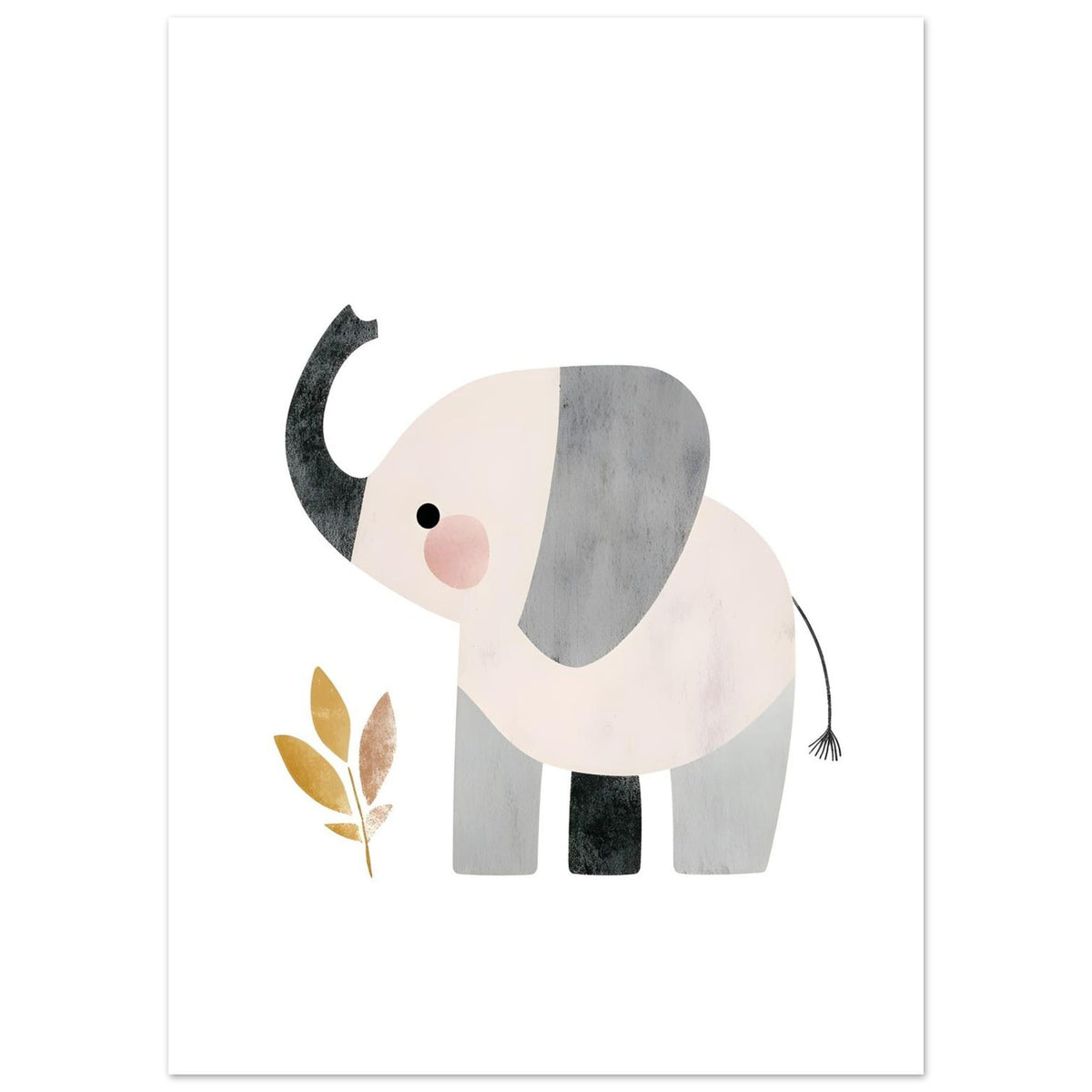 Artfulprints Poster Lieve olifant in aquarel  - 50x70 cm - Grijs