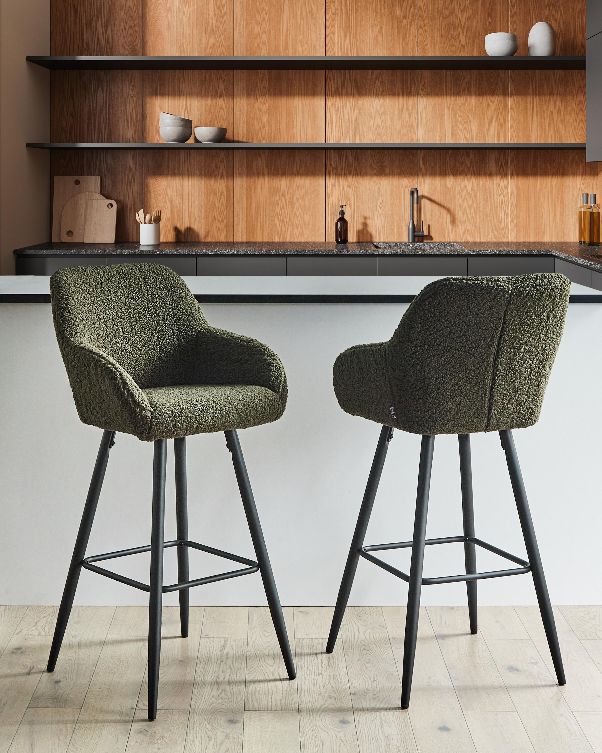 Set of 2 Bar Chairs CASMALIA Boucle Dark Green