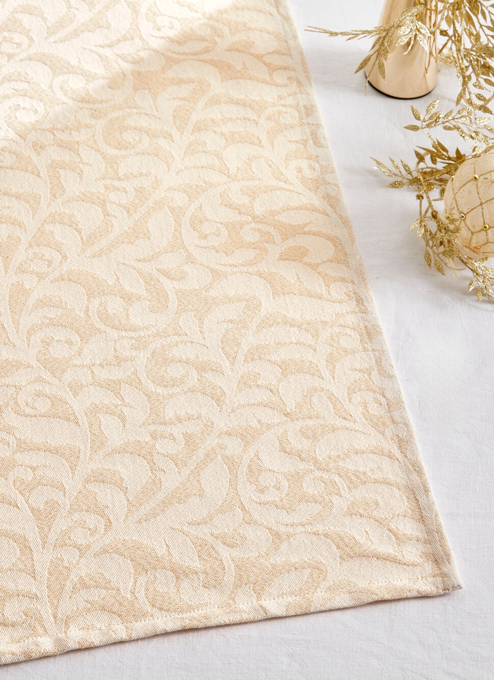 CHEMIN DE TABLE JACQUARD BRILLANT DORÉ ECRU