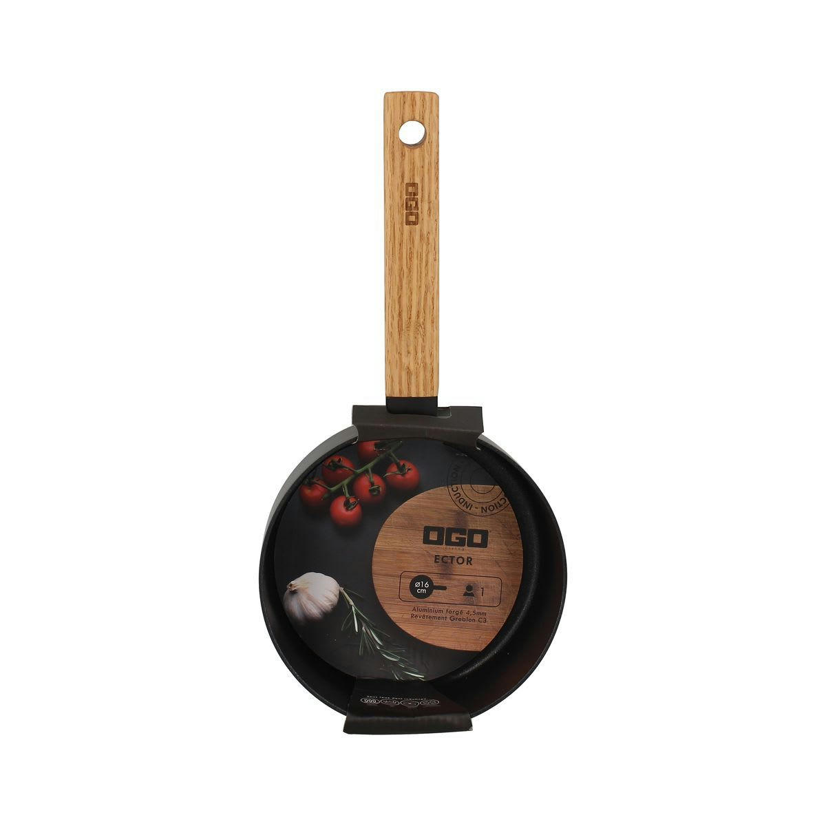 ECTOR - Casserole en aluminium et poignée en bois Ø16cm - compatible induction