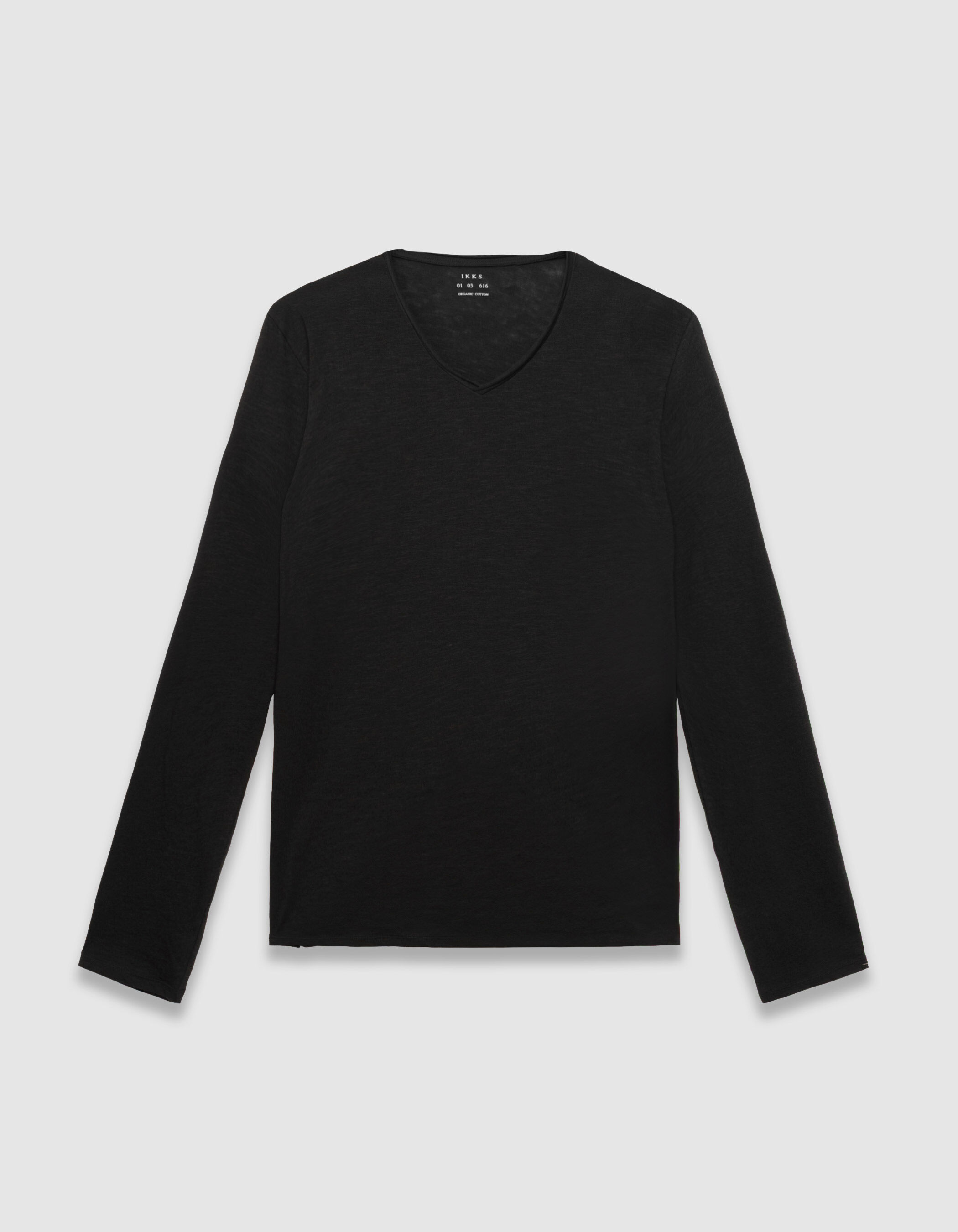T-shirt manches longues noir coton bio flammé Homme