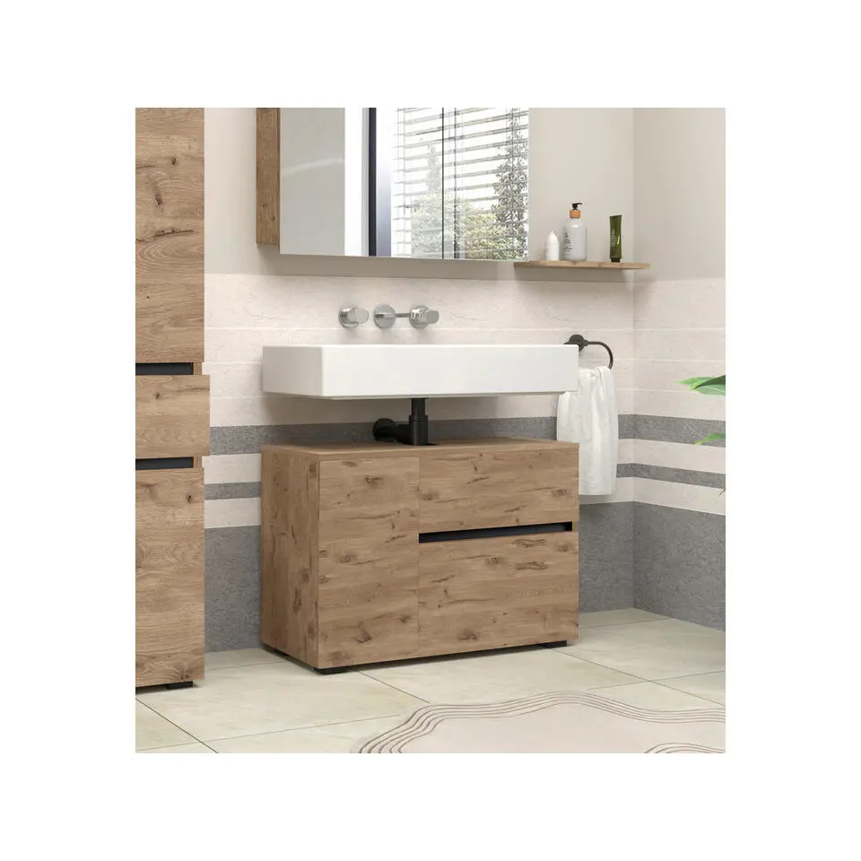 Wisla - Wastafelonderkast met 1 deur / 1 klep / 1 lade in eikenoptik