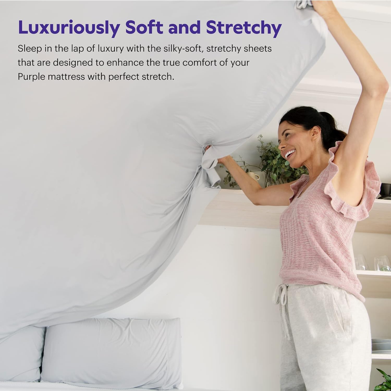 Purple SoftStretch Sheets, King/Cal King, Rayon Blend, Moisture-Wicking, Stormy Grey, Fits Other Mattresses, Stretch for Adaptive Support