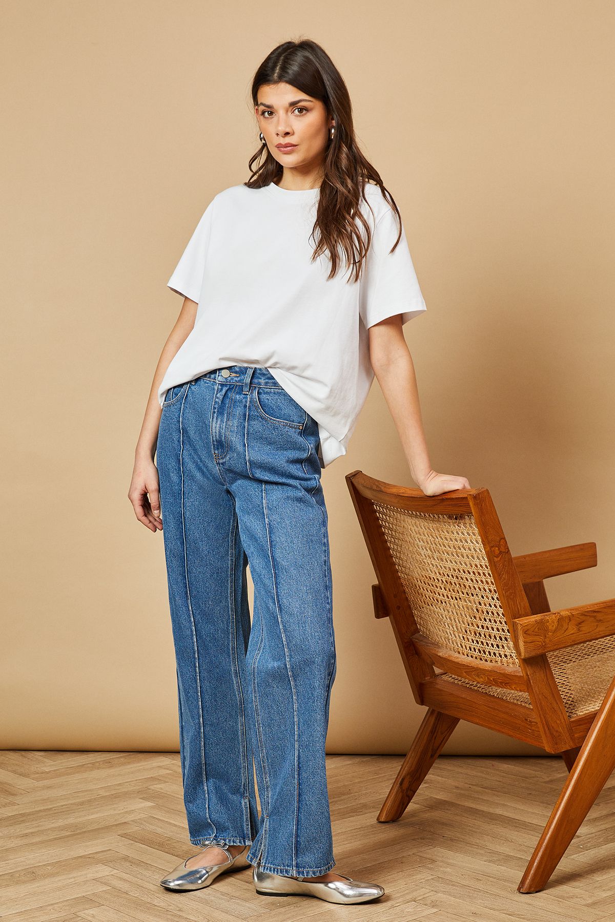 Oasis Denim Straight Leg Jean With Front Seam Detail