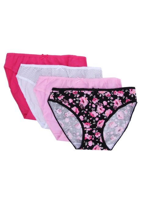 Womens 4pk Pink Floral High Cut Briefs