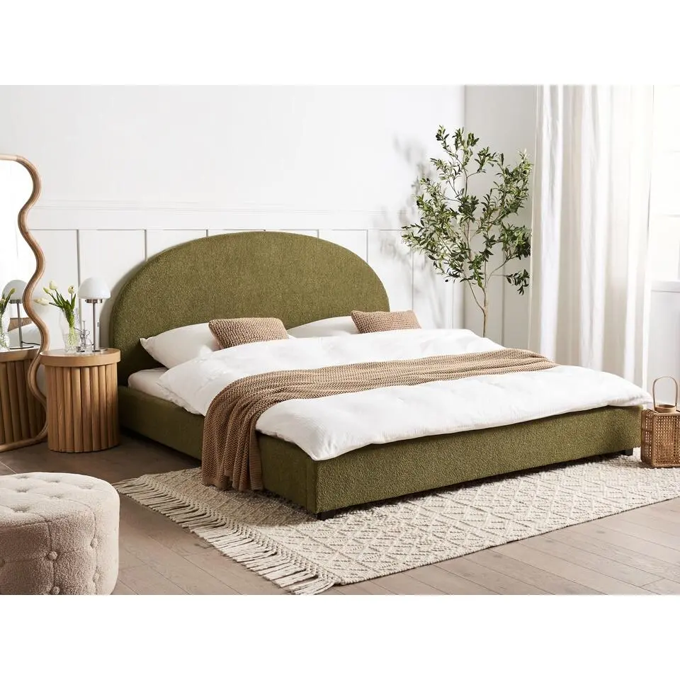 VAUCLUSE - Tweepersoonsbed - Olijfgroen - 180 x 200 cm - Boucl&eacute;