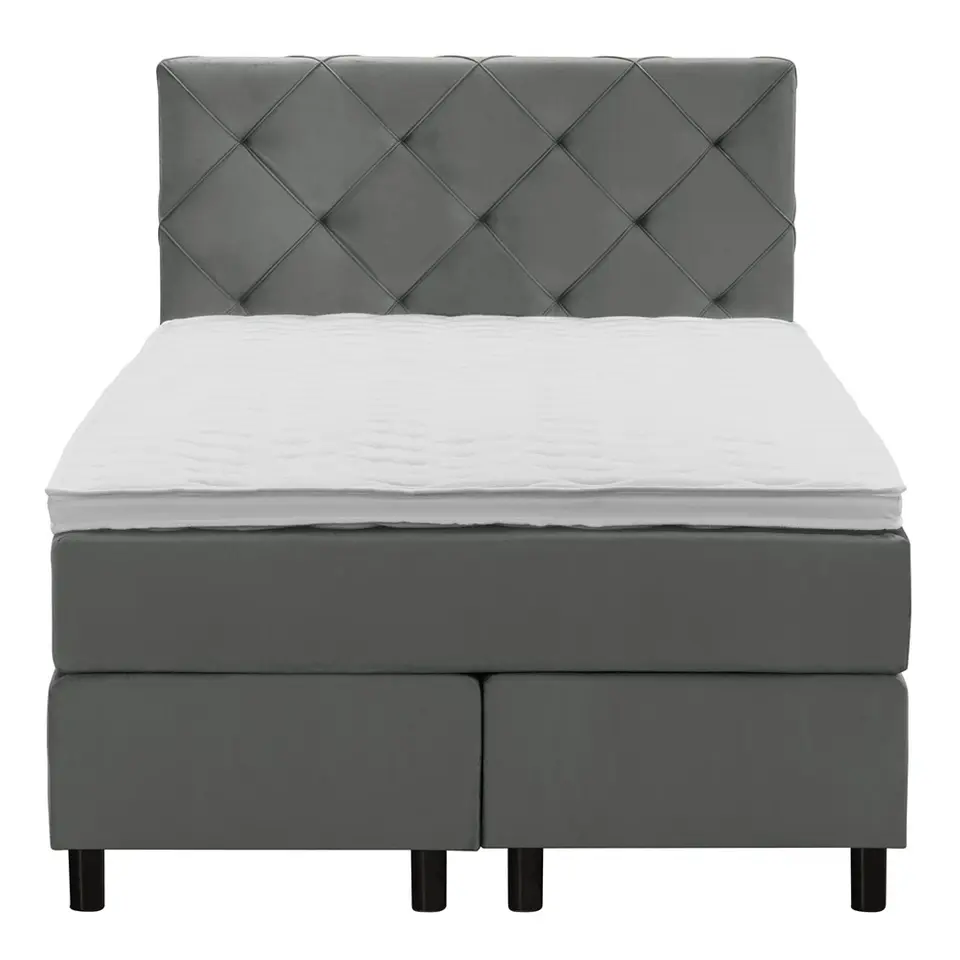 Boxspring Liv geruit - grijs - 120x200 cm - ronde poot