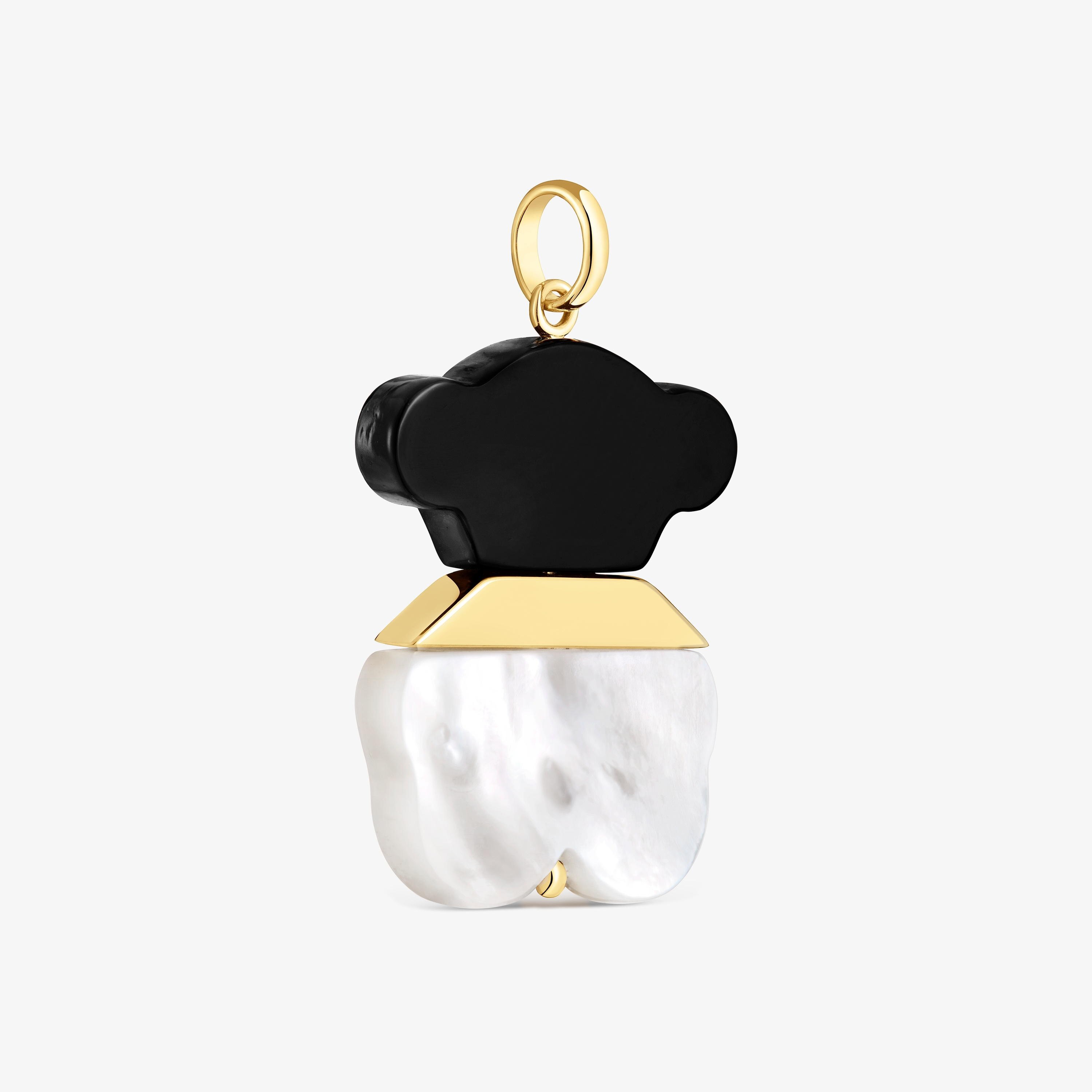 Colgante con baño de oro 18 kt sobre plata, nácar y ónix 25 mm Sweet Dolls