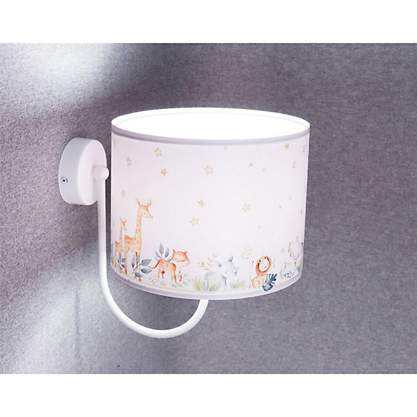 Applique enfant Sweet Dream 22,5 x 22,5 x 27 cm Tissu PVC imprimé animaux de la savanne sur fond blanc, intérieur blanc