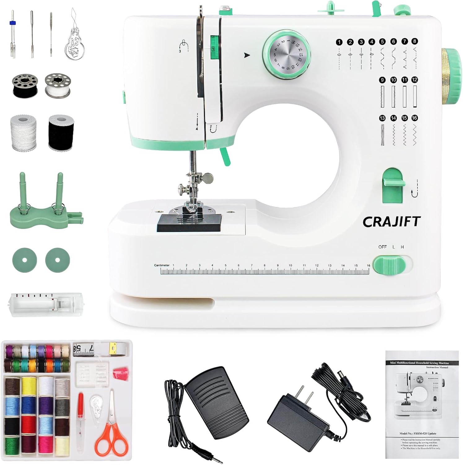 Mini Sewing Machine for Beginners, 16 Built-in Stitches, 2-Needle Adjustable Speed, Portable Electric Household Sewing Machine with Complete Accessory Kit, Ideal for DIY Sewing Projects