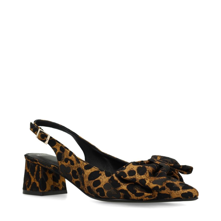 Manfield Zwarte leopard slingbacks met strik