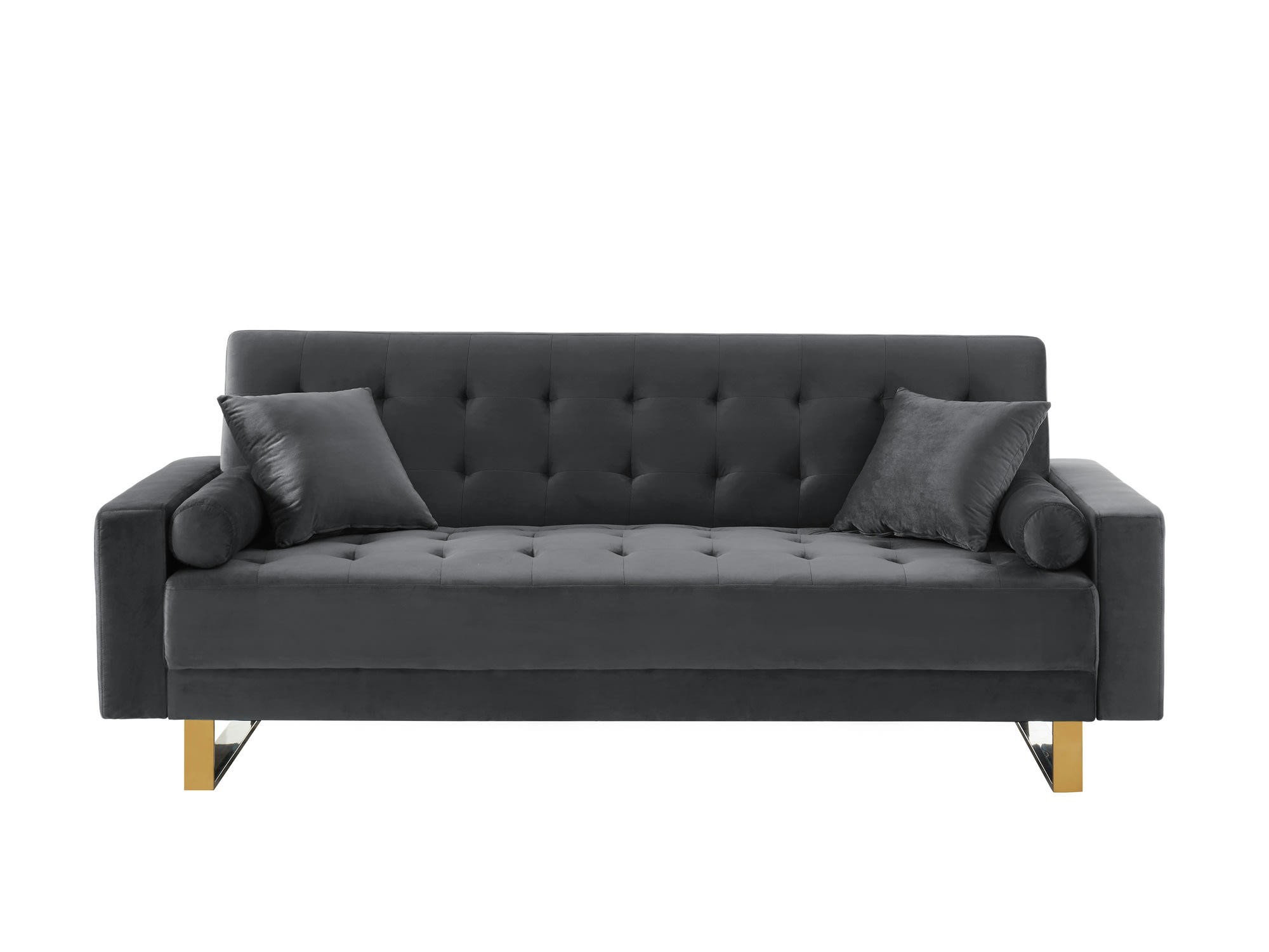 AUGUSTE - Canapé droit convertible en velours 3 places gris anthracite