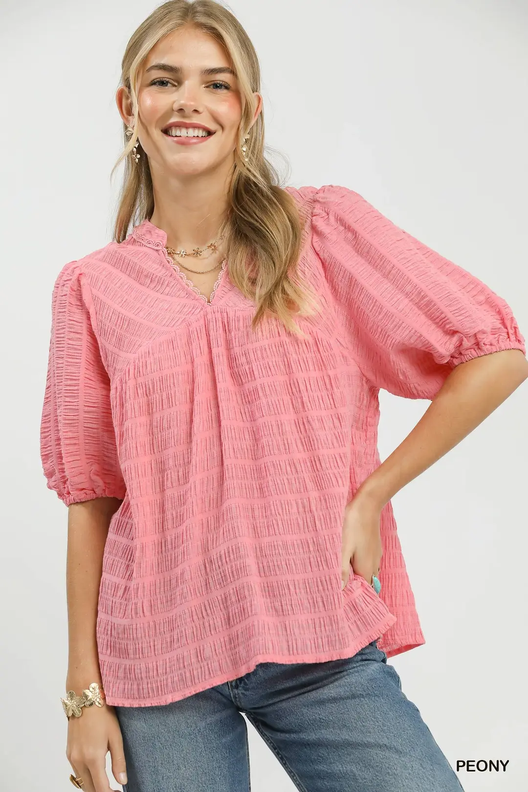 Textured Puff Sleeve Blouse