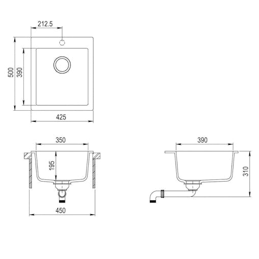 NNEVL Overmount Kitchen Sink Single Basin Granite Grey