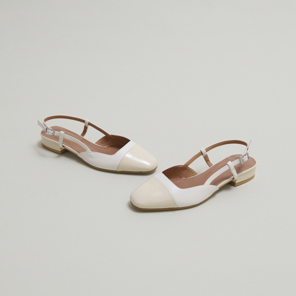 Ballerines ouvertesen vernis et cuir écrus | DHAPOU