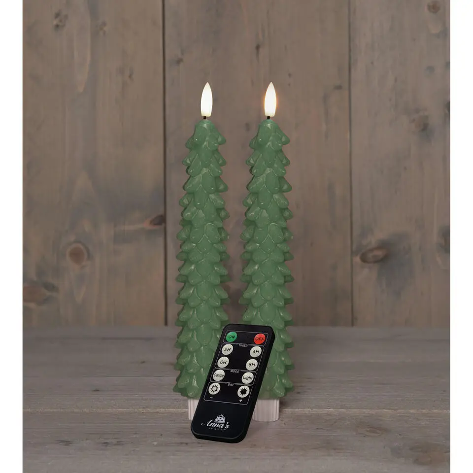 Anna's Collection LED dinerkaars - 2x - groen - kerstboom - 23 cm