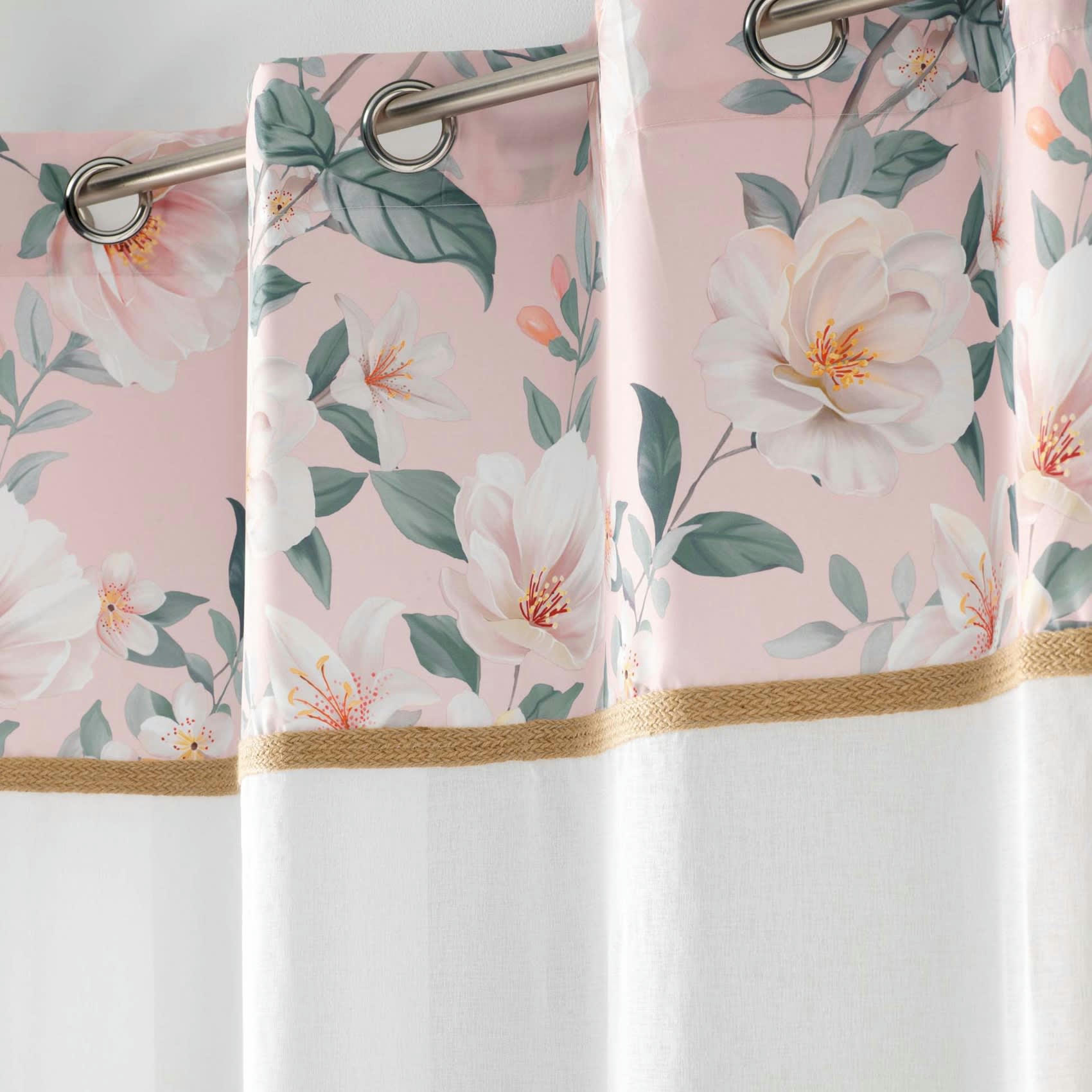 ALISSIA - Voilage sablé au top fleuri polyester rose clair 140x240 cm