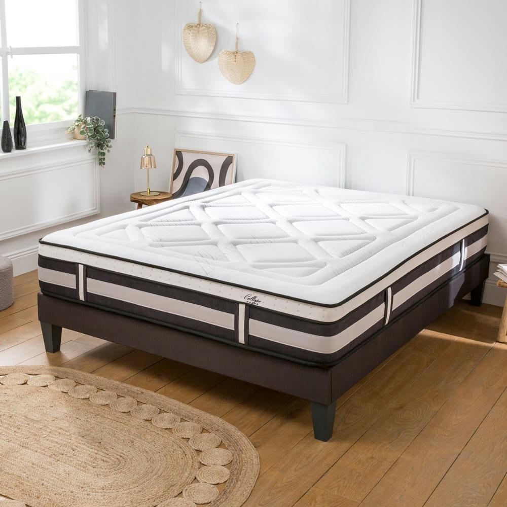 CALLIOPE - Ensemble Matelas à Mémoire de forme h28cm et sommier gris 140x200