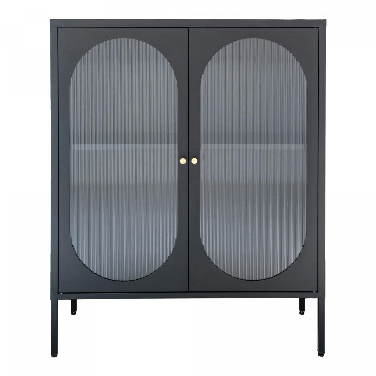 LARENNE - Buffet haut vitré en métal noir 2 portes