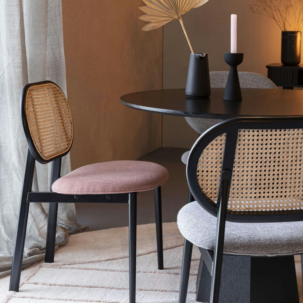 SPIKE - Chaise en tissu et cannage rose