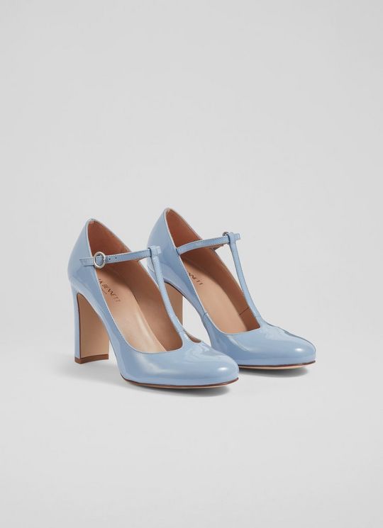 Annalise Blue Patent Leather T-Bar Mary Jane Shoes