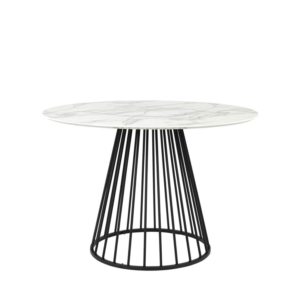 FLORIS - Table à manger ronde en effet marbre et métal D104cm blanc