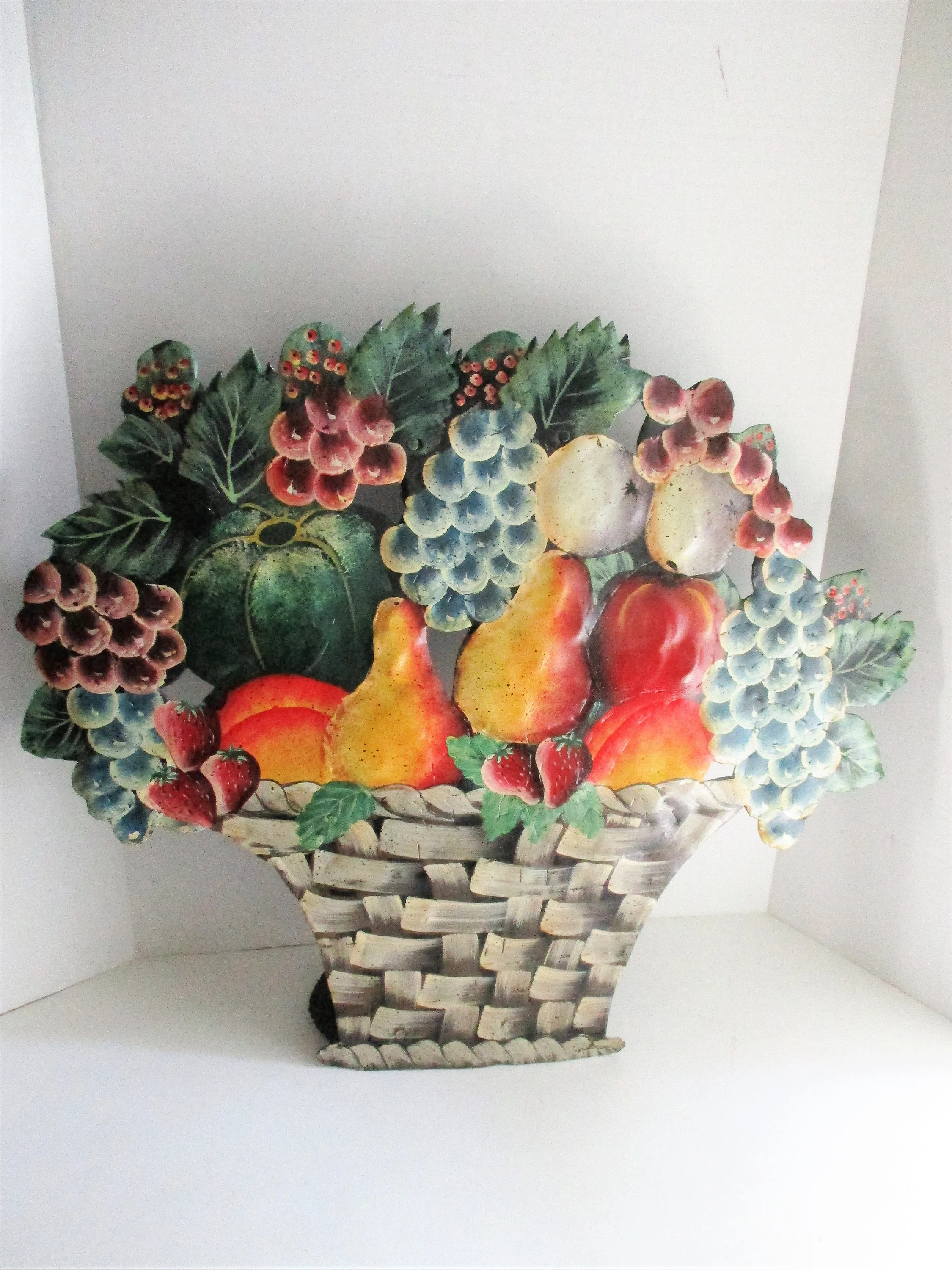 Vintage Metal Fireplace Screen Dummy Board Hand Painted Tole Fruit Basket