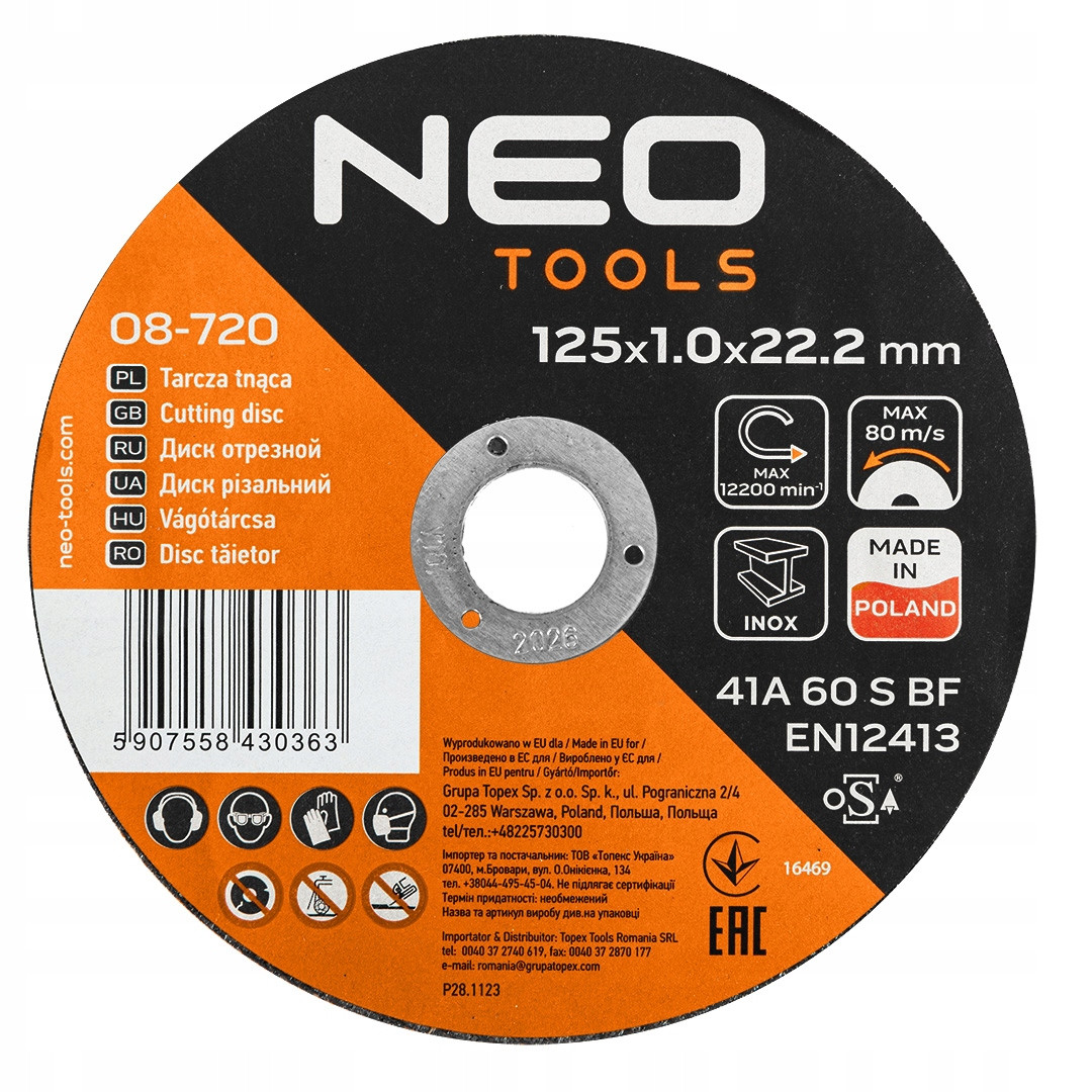 Tarcze tnące do metalu/INOX 125 x 1.0 x 22,2mm 25 sztuk NEO