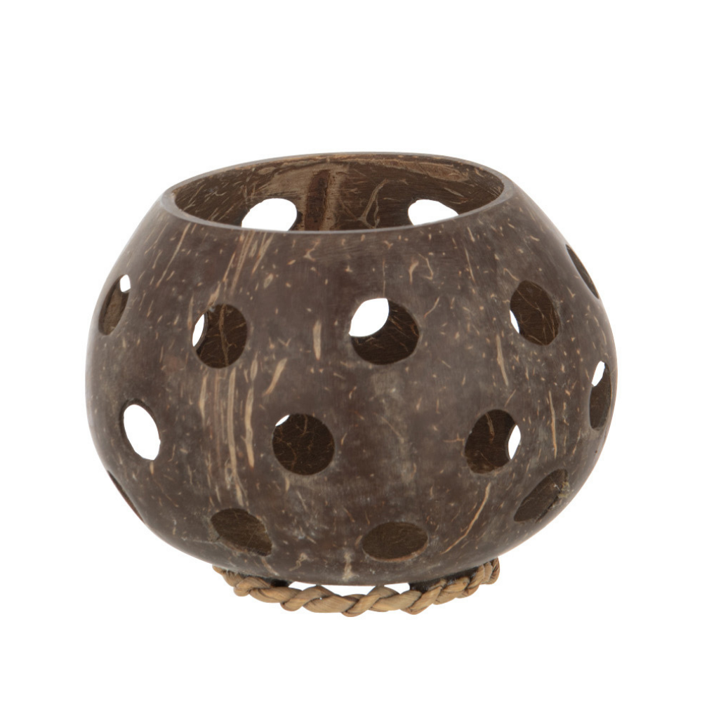 J-Line theelichthouder Kokosnoot Gaten - jute - bruin - small