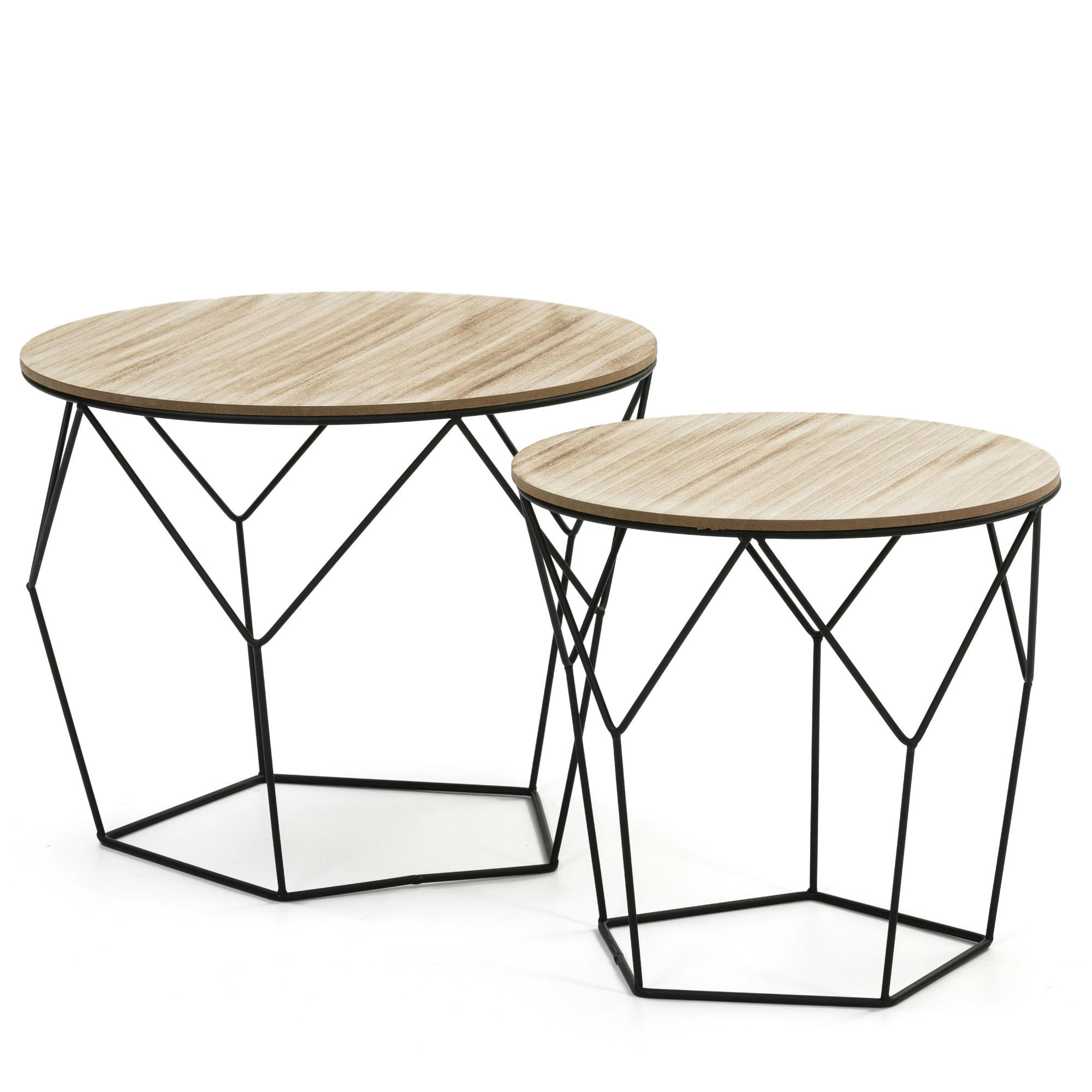 TOKIO - Set de 2 Tables basses,plateau en placage de bois naturel