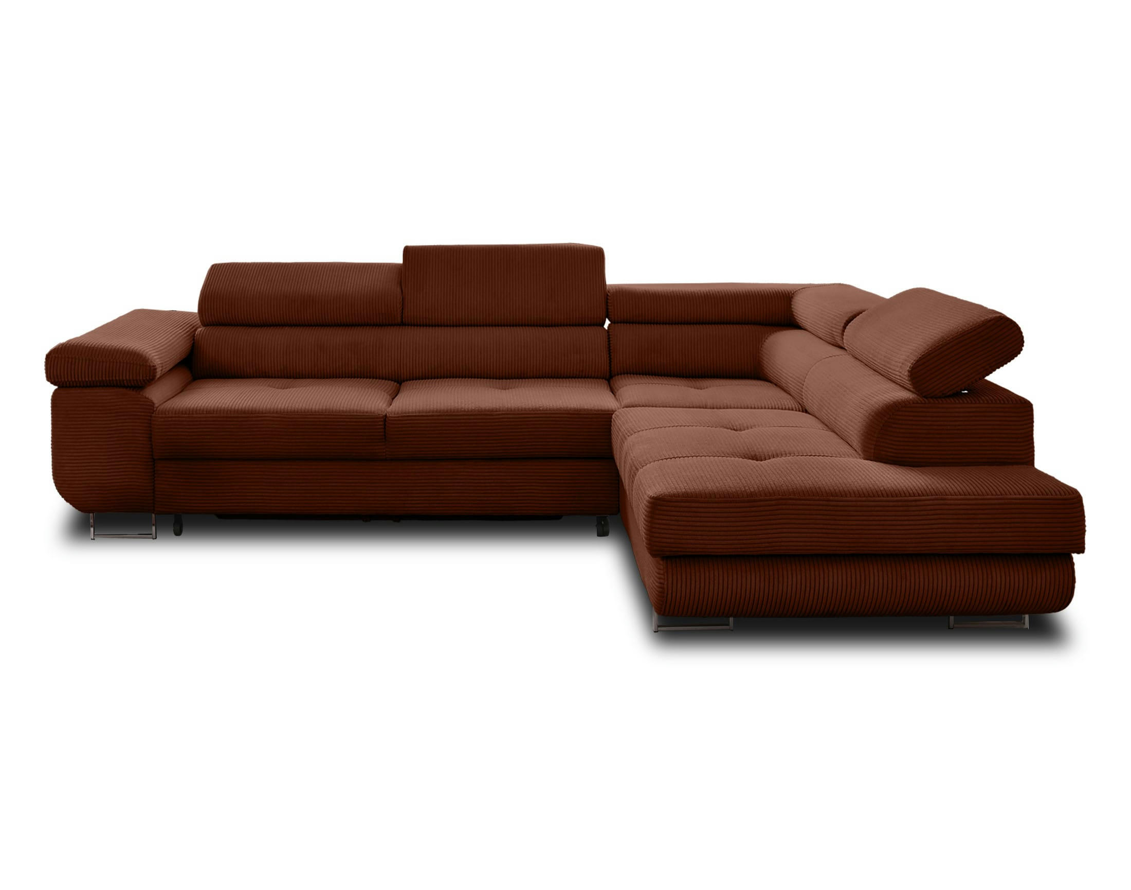 ZARIA - Canapé d'angle droit convertible 5 places en velours côtelé terracotta