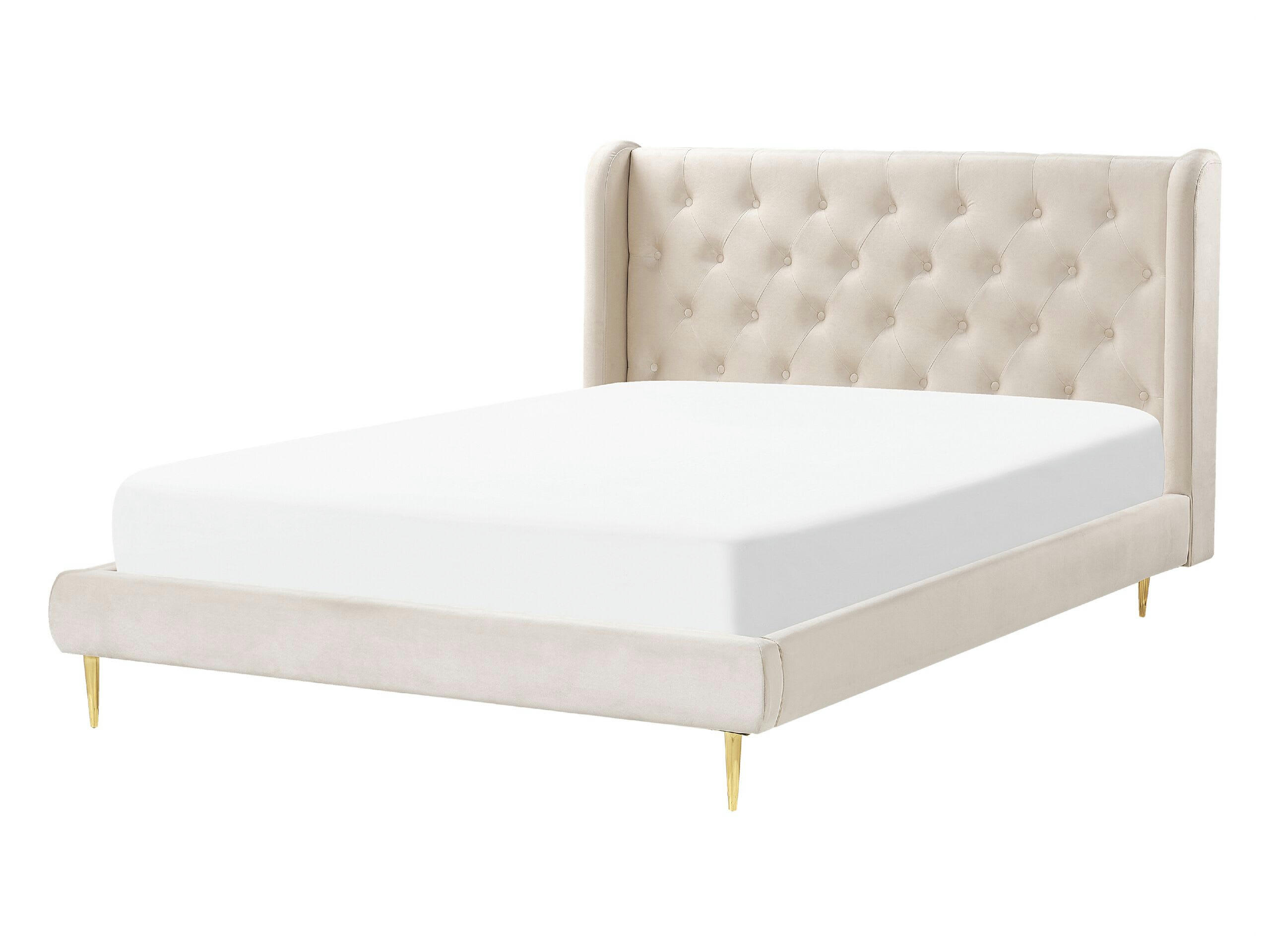 FORBACH - Lit double en tissu beige 140x200