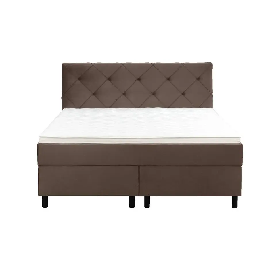 Boxspring Liv geruit - bruin - 140x200 cm - ronde poot