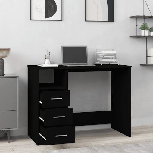 NNEVL Desk with Drawers Black 102x50x76 cm Engineered Wood