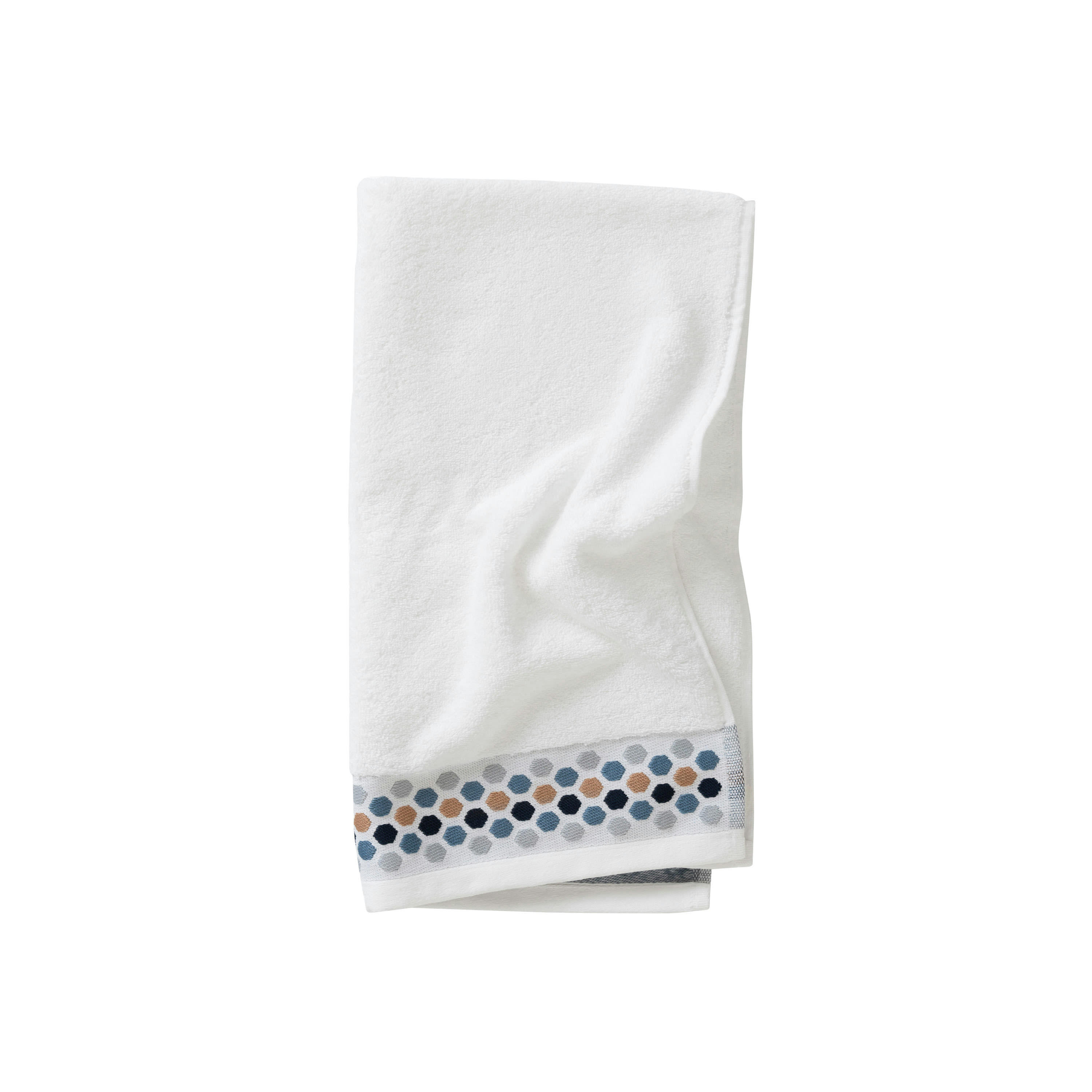 HEXAGONE - Drap de bain coton bouclette jacquard blanc 90 x 150 cm