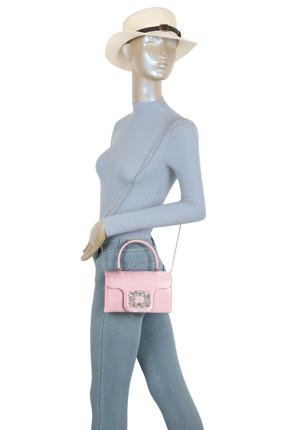 Fontanella Fashion Starlit Satin Top Handle Clutch Bag With Diamond Decoration
