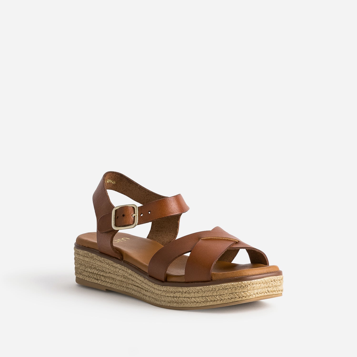 Sandale compensée cognac en cuir éco-conçu