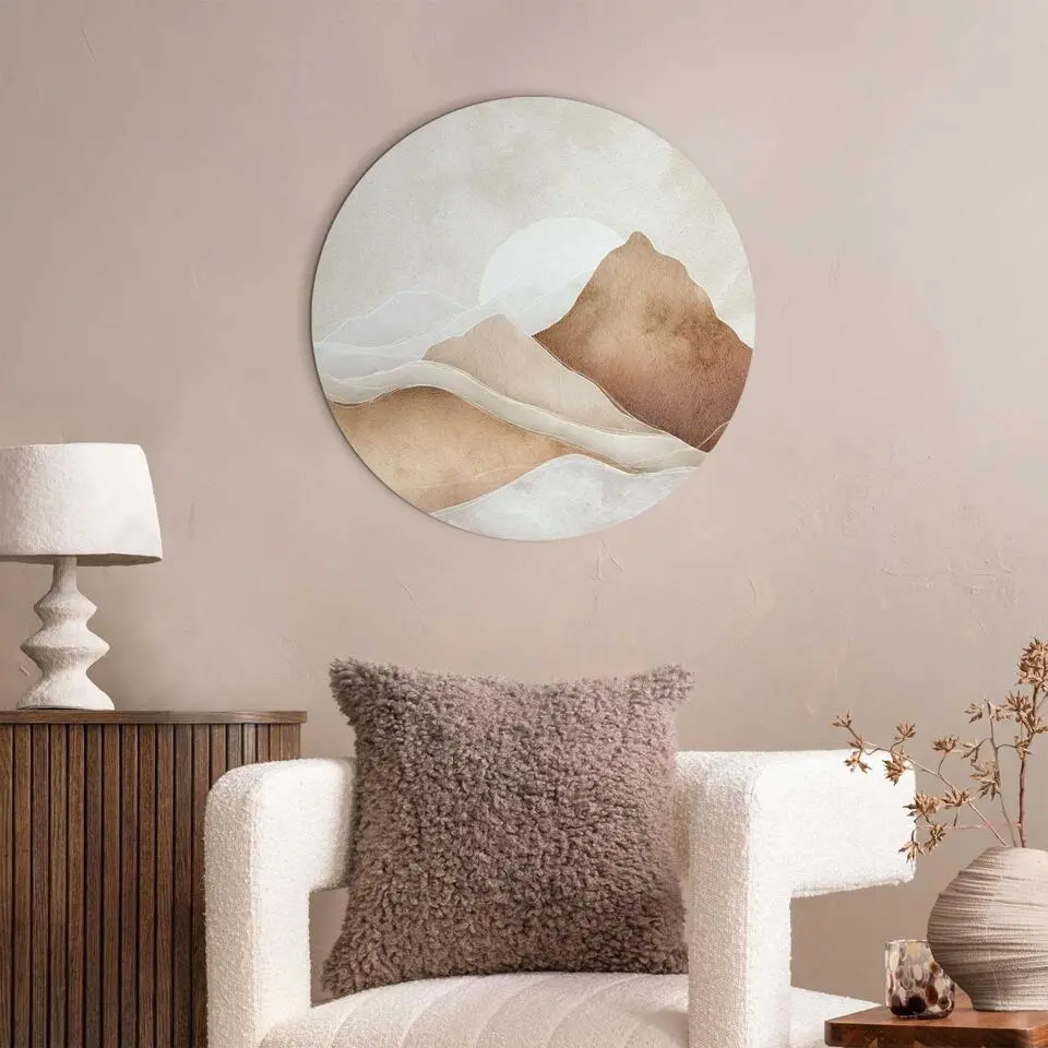 Glasschilderij Zon achter de bergen - &Oslash; 50 - Beige