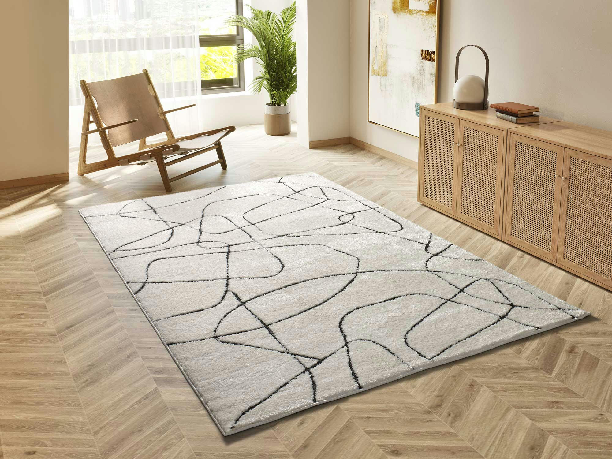 BLANCHE - Tapis de style scandinave gaufré blanc, 140X200 cm