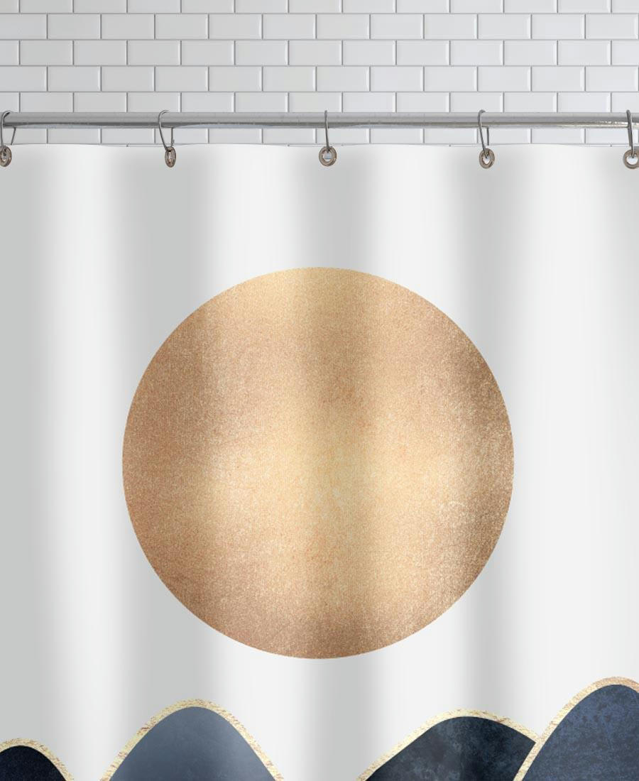 WAVES - Rideau de douche en polyester en blanc & bleu 150x200