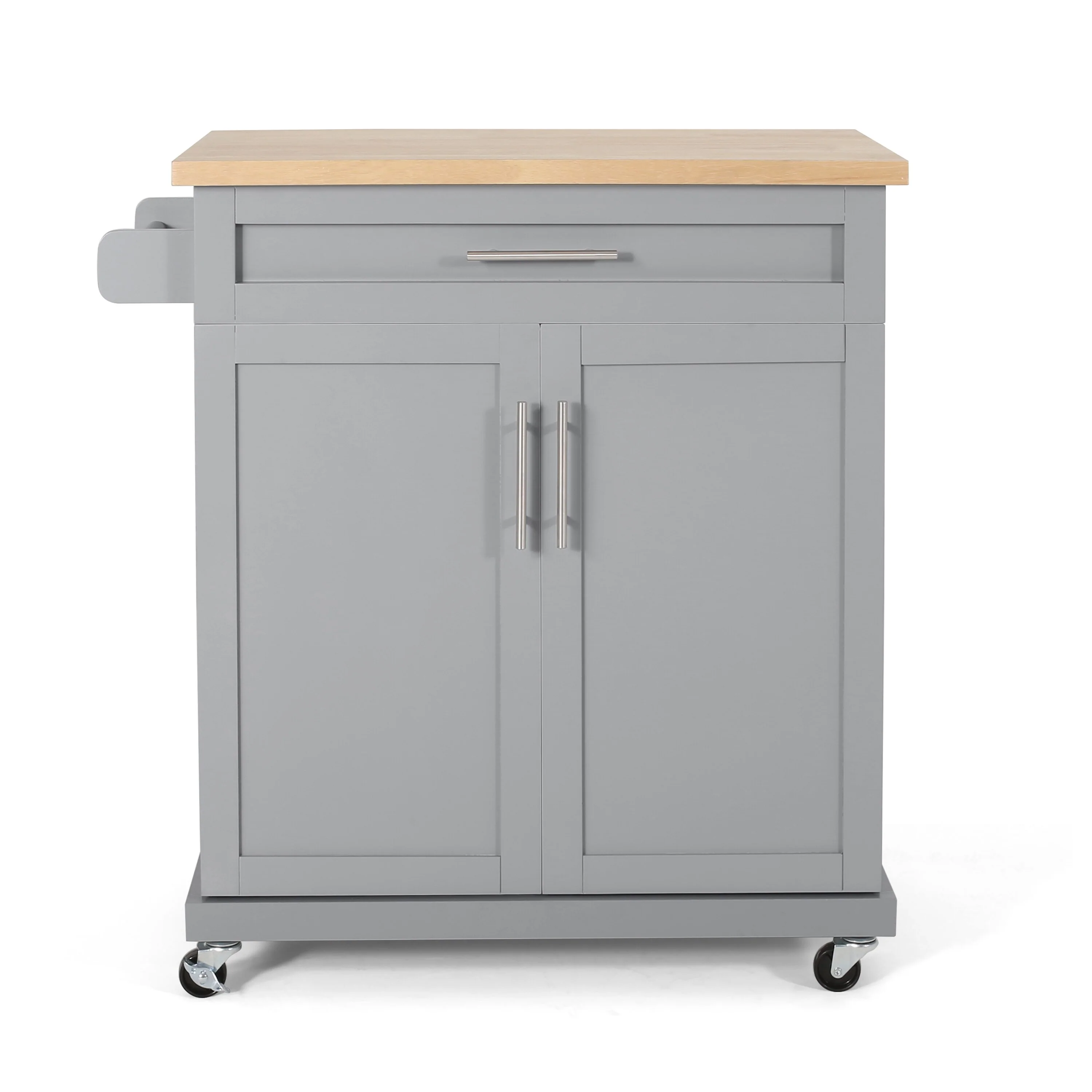 Kitchen Island Cart with Rubber Wood Top, 32'' W Mobile Carts with Storage Cabinet, Rolling Kitchen Table w/ Drawers, Towel Rack