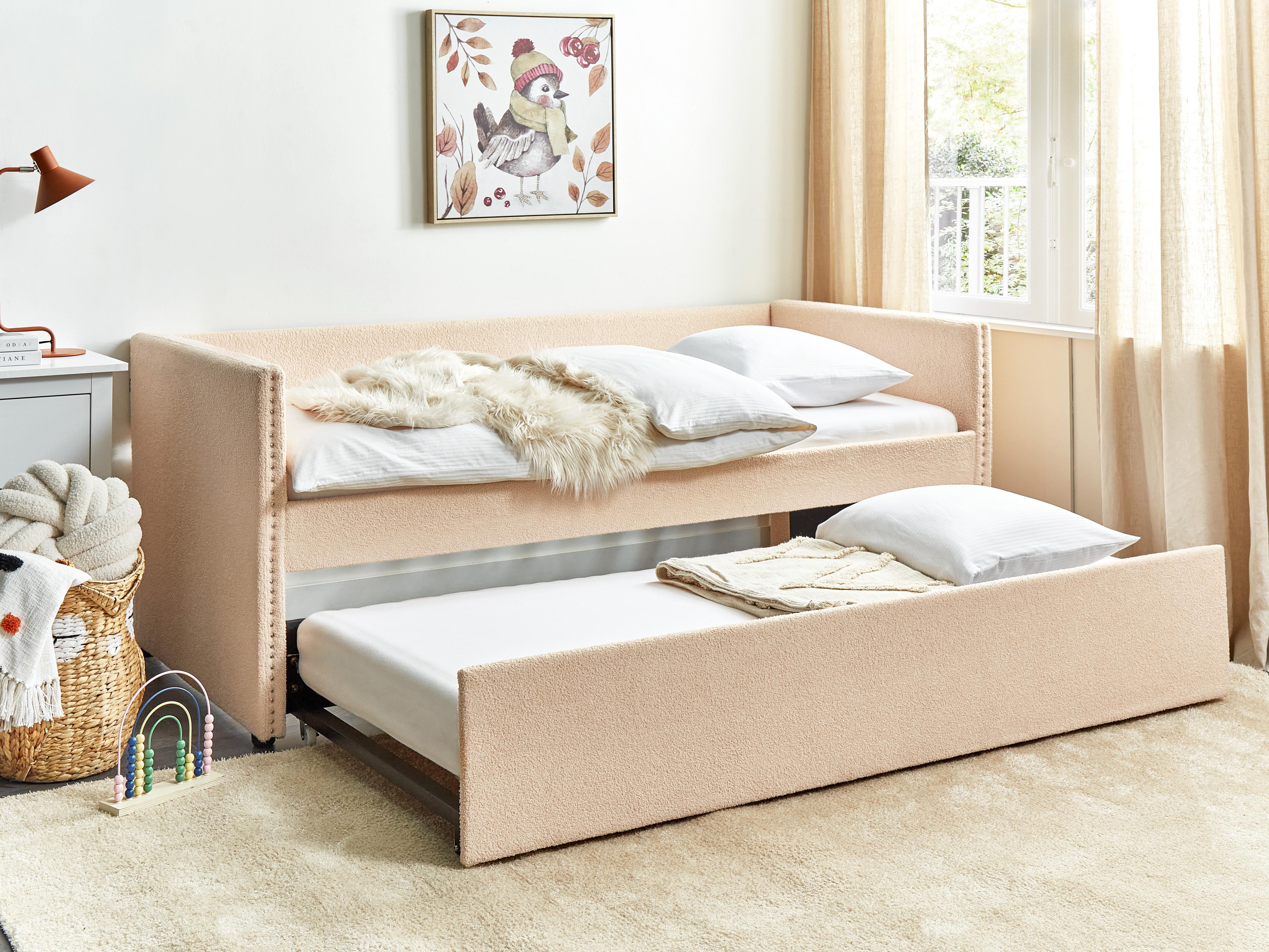 Trundle Bed Boucle TROYES 90 x 200 cm (EU Single) Peach Pink