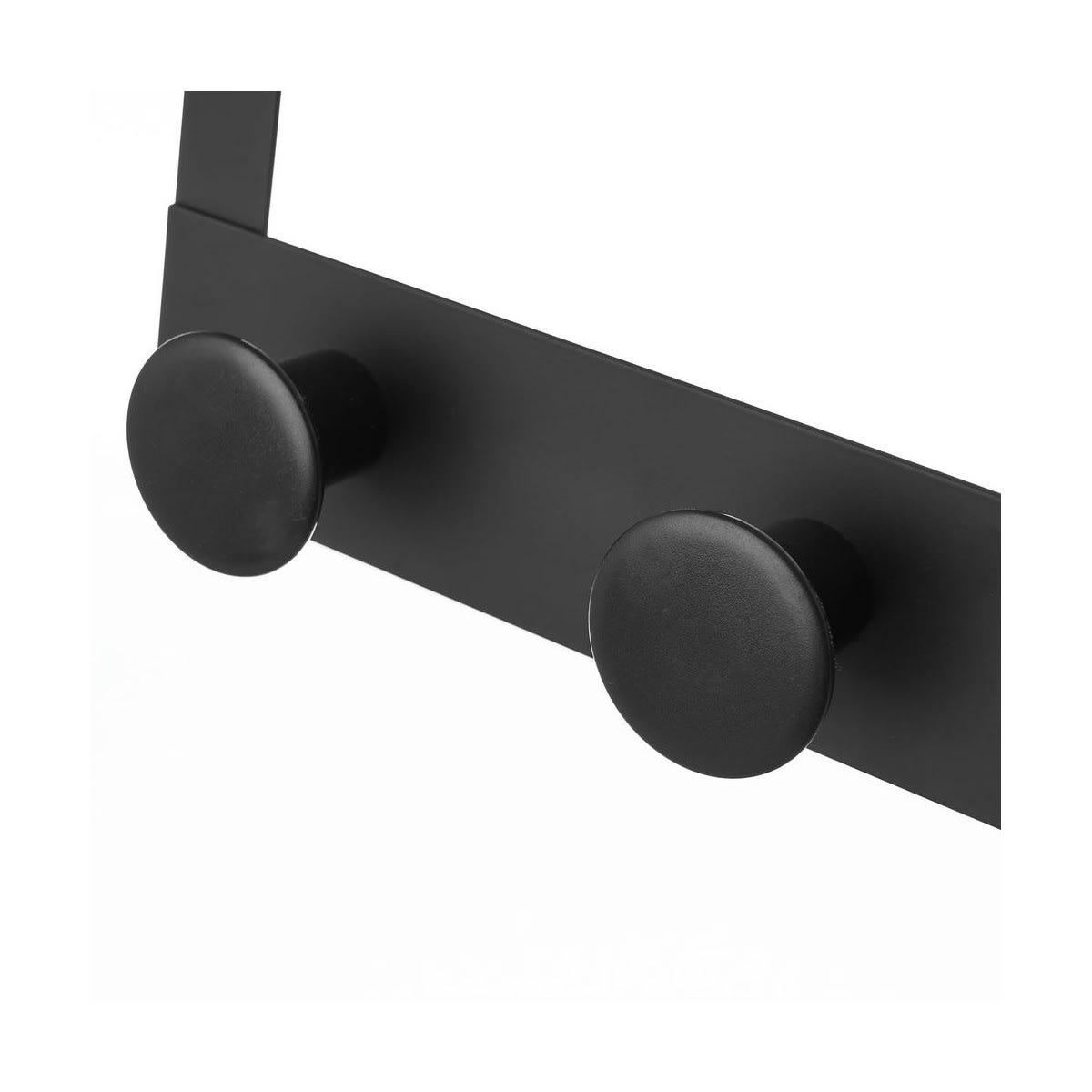 MÉTAL - Portemanteau de porte 4 crochets en métal et ABS noir 35x8,5x20cm