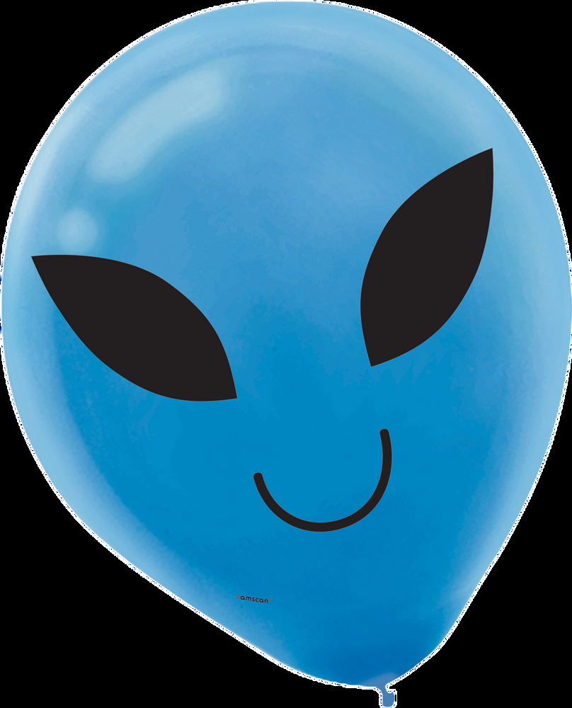 Alien Round Latex Balloons, Blue/Green/Yellow, 12-in, 15-pk, for Birthday Party