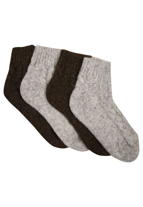 Womens 2pk Brown & Grey Heavy Weight Cable Socks