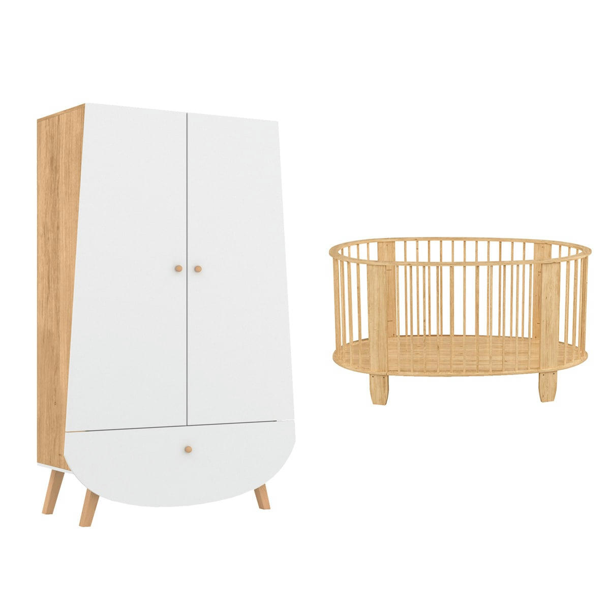 DUO - COCON - Lit bébé 60x120 armoire naturel