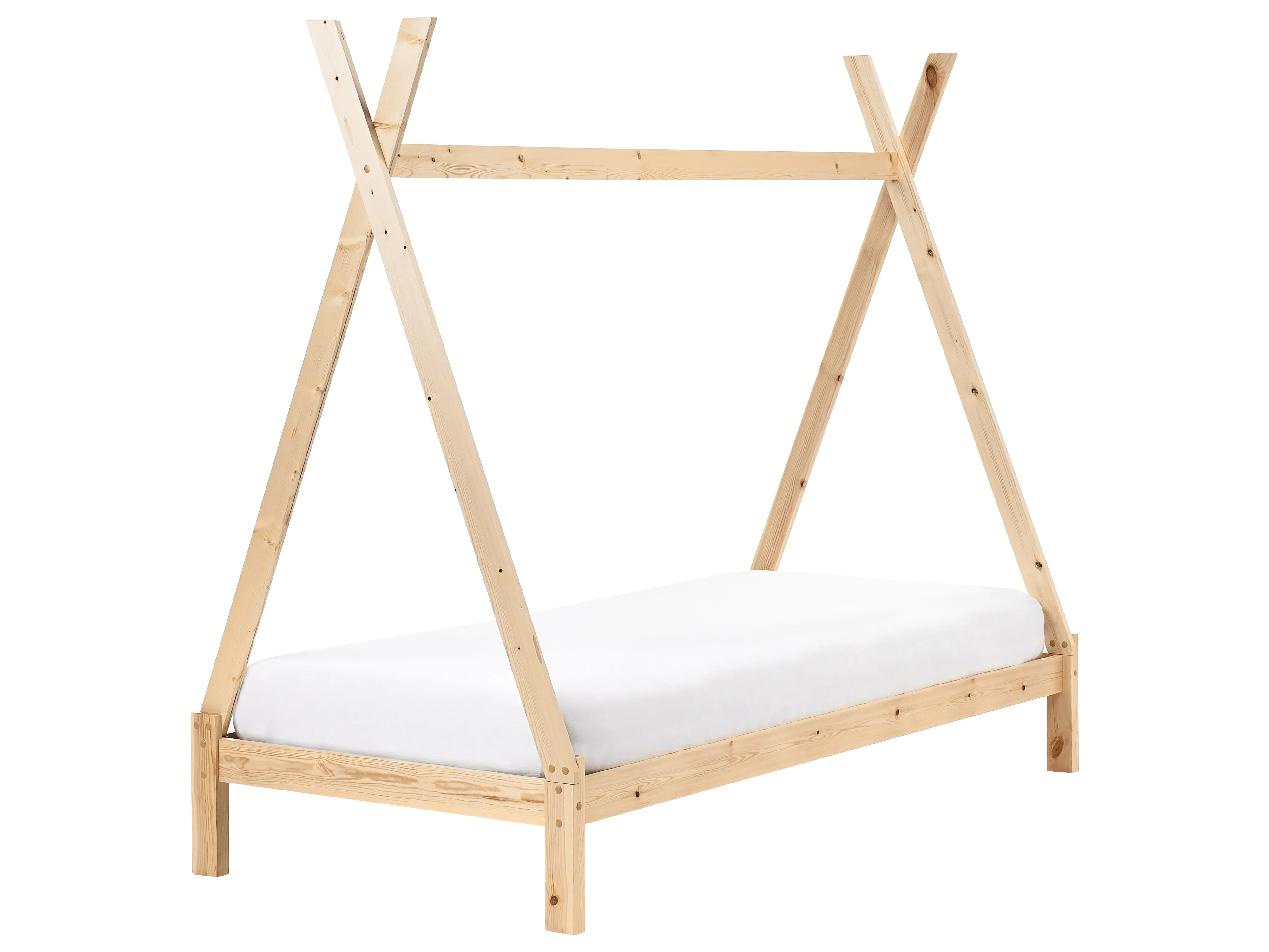 Kids Bed Teepee Pine Wood DEVAY 90 x 200 cm (EU Single) Light Brown