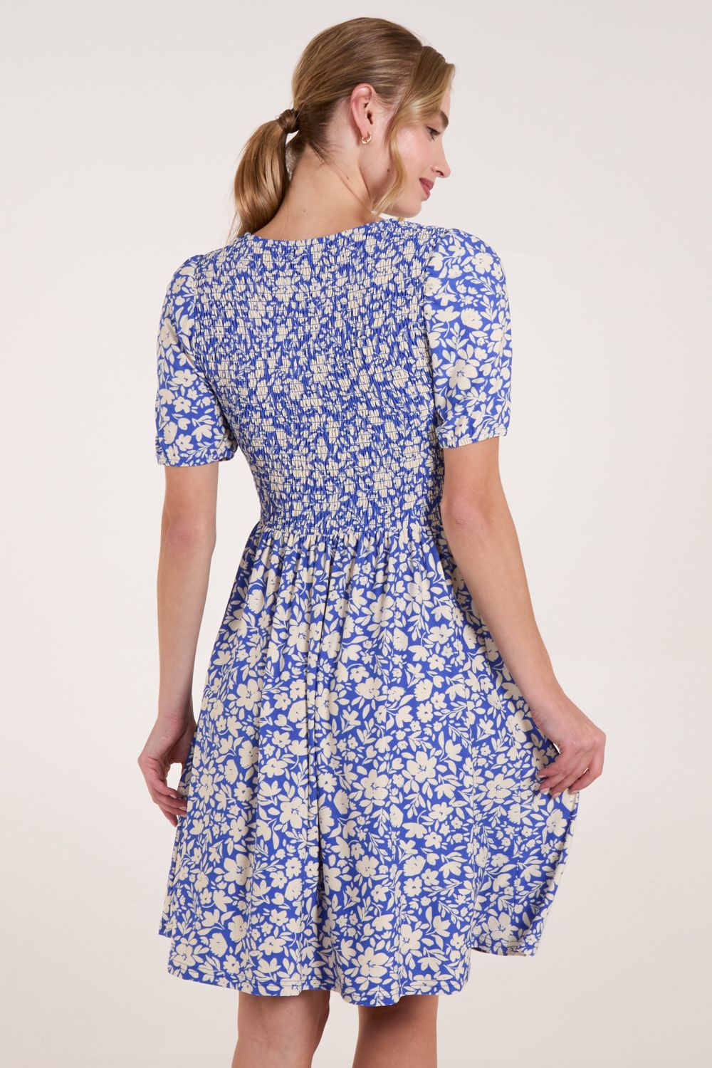 Blue Vanilla Tie Keyhole Front Puff Sleeve Dress